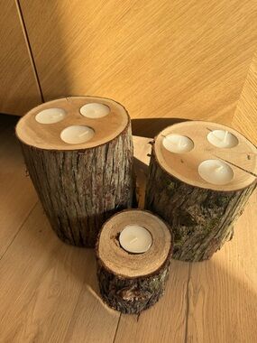 Rustic Log Tealight Cedar Candle Holders - Set of 3 - Table decor centerpiece